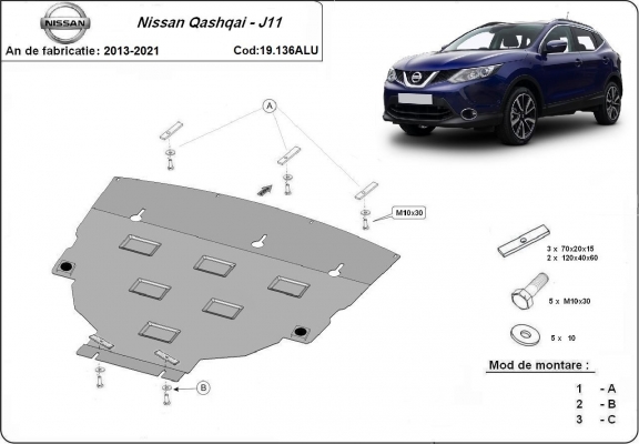 Aluminium skid plate for Nissan Qashqai J11