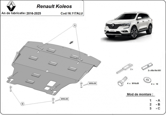 Aluminium skid plate for Renault Koleos