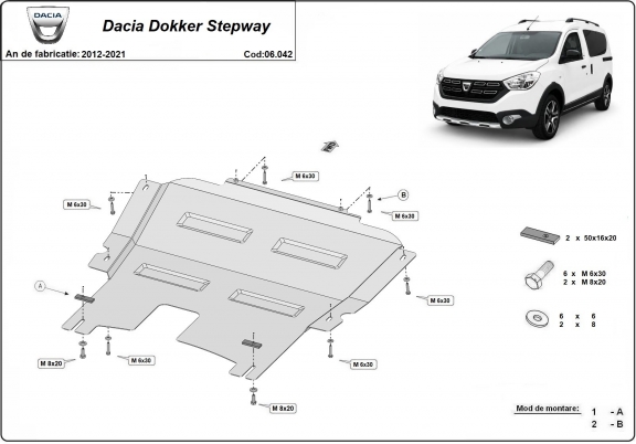 Steel skid plate for Dacia Dokker Stepway