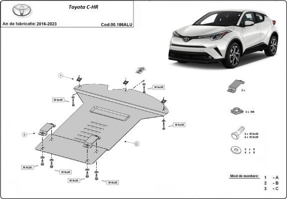 Aluminum catalytic converter plate/cat lock for Toyota C-HR