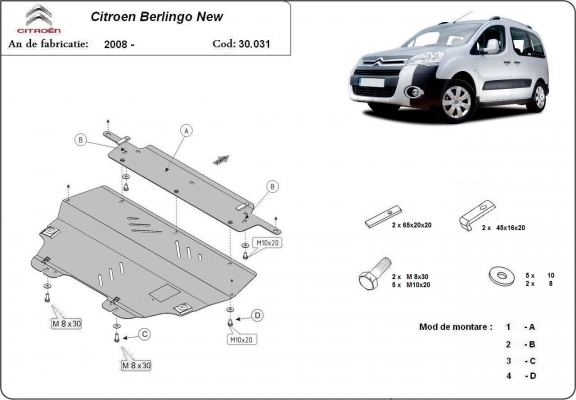 Steel skid plate for Citroen Berlingo