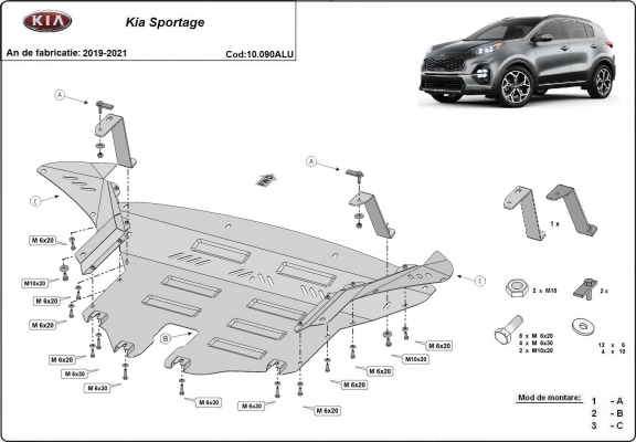 Aluminum skid plate for Kia Sportage