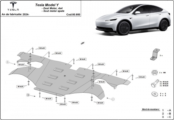 Rear electric motor skid plate for Tesla Model Y AWD