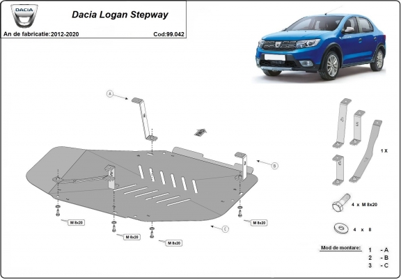 Steel fuel tank skid plate  for Dacia Logan Stepway