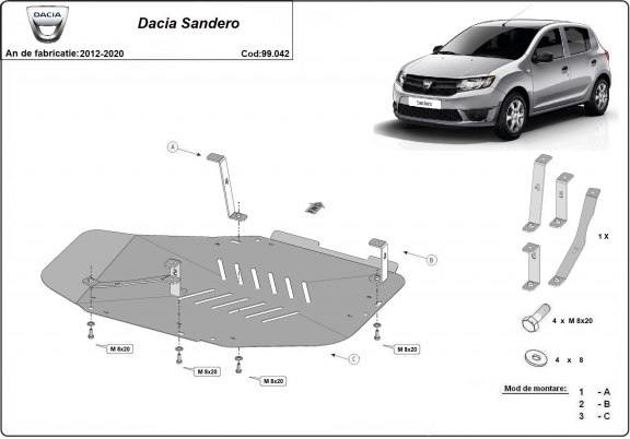 Steel fuel tank skid plate  for Dacia Sandero