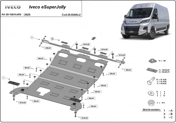 Aluminum skid plate for Iveco eSuperJolly