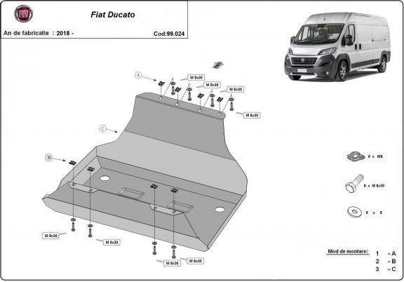 Steel fuel tank skid plate  for Fiat Ducato