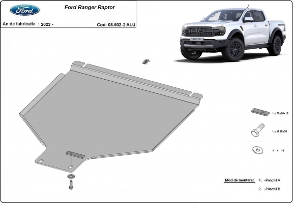 Aluminum gearbox skid plate for Ford Ranger Raptor