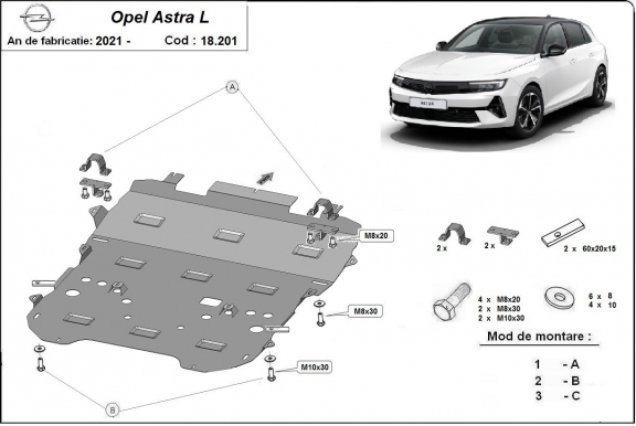 Steel skid plate for Opel Astra L