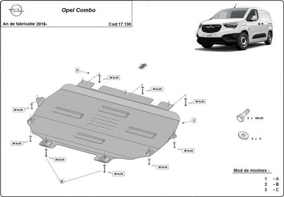 Steel skid plate for Opel Combo E 