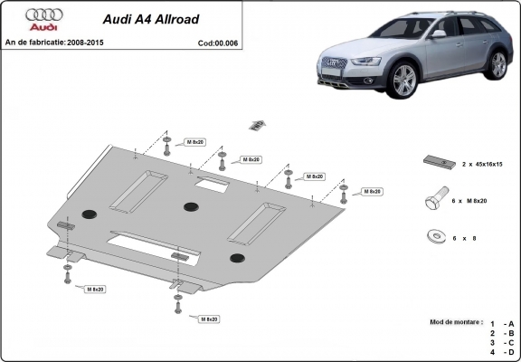 Steel gearbox skid plate for Audi A4 B8 All Road