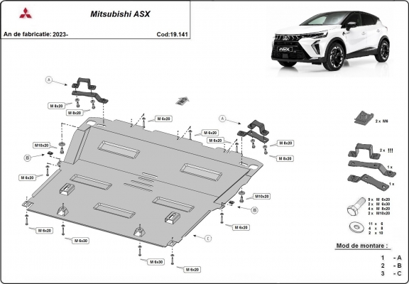 Steel skid plate for the protection of the engine and the gearbox for Mitsubishi ASX