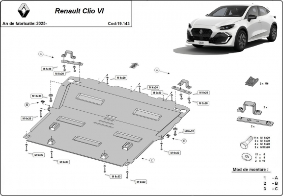 Steel skid plate for Renault Clio 6