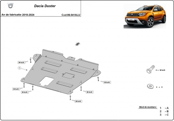 Aluminum skid plate for Dacia Duster