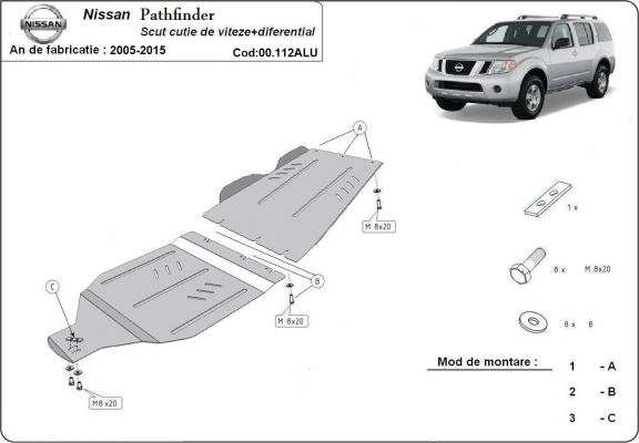 Aluminum gearbox skid plate for Nissan Pathfinder