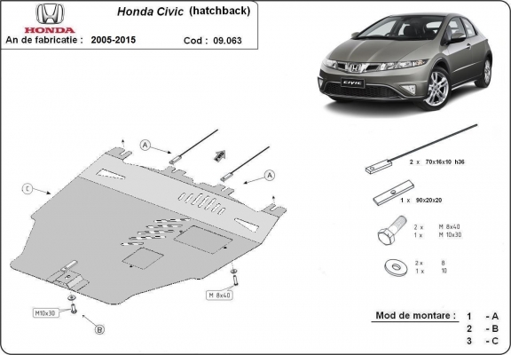 Steel skid plate for Honda Civic (hayon)