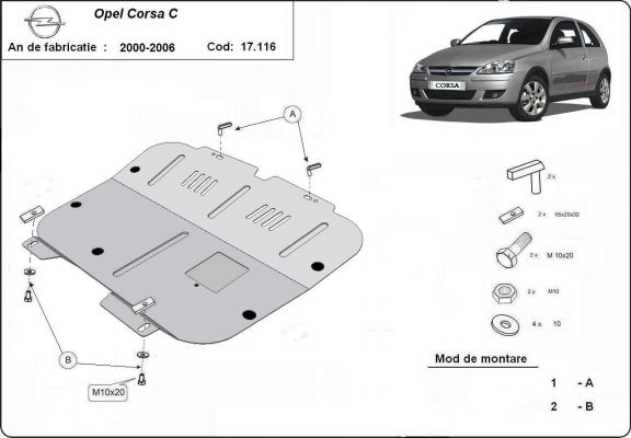 Steel skid plate for Opel Corsa C