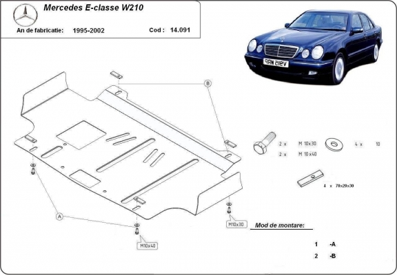 Steel skid plate for Mercedes E-Classe W210