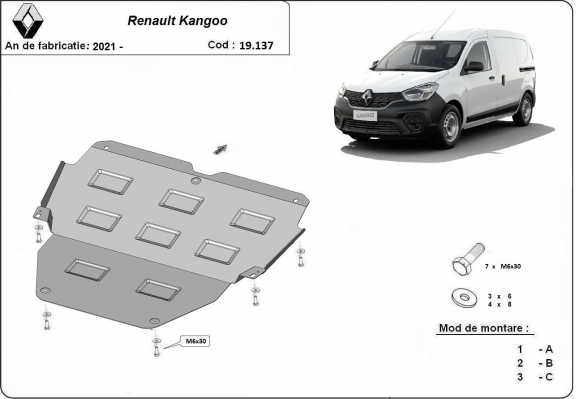 Steel skid plate for Renault Kangoo