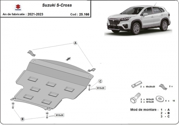 Steel skid plate for the protection of the engine and the gearbox for Suzuki S-Cross