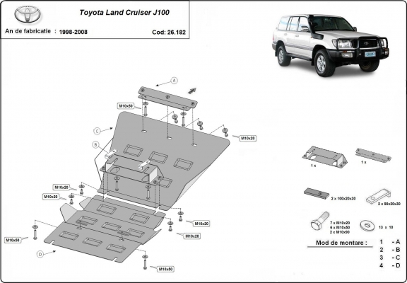 Steel skid plate for Toyota Land Cruiser J100