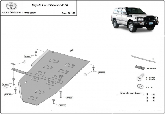 Steel gearbox skid plate for Toyota Land Cruiser J100