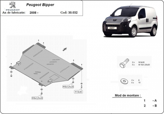 Steel skid plate for Peugeot Bipper