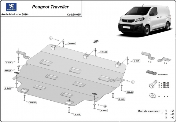 Steel skid plate for Peugeot Traveller