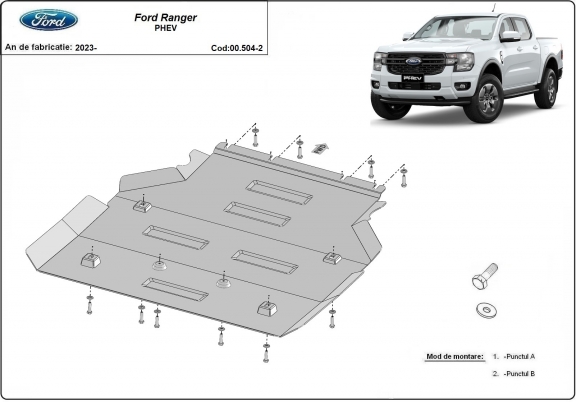 Steel gearbox skid plate for Ford Ranger