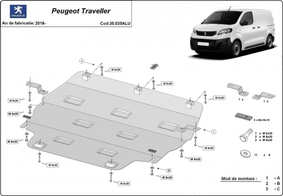 Aluminium skid plate for Peugeot Traveller