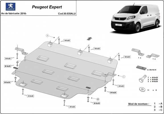 Aluminium skid plate for Peugeot Expert