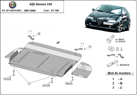Steel skid plate for Alfa Romeo 156