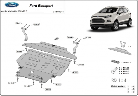Steel skid plate for the protection of the engine and the gearbox for   Ford EcoSport