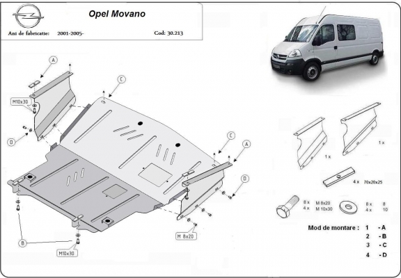 Steel skid plate for Opel Movano A 