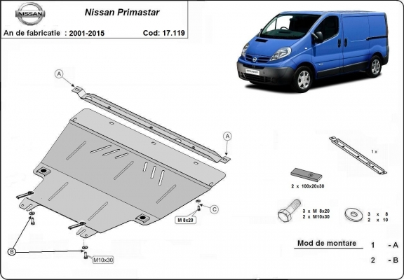 Steel skid plate for Nissan Primastar