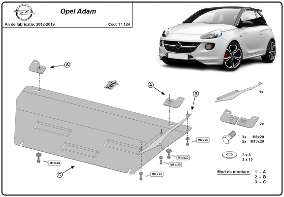 Steel skid plate for Opel Adam
