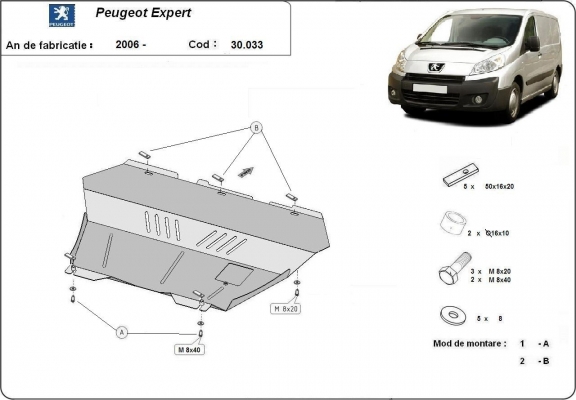 Steel skid plate for the protection of the engine and the gearbox for Peugeot Expert