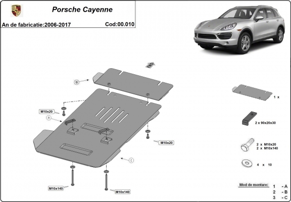 Steel  gearbox skid plate for Porsche Cayenne