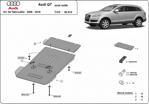 Steel gearbox skid plate for Audi Q7