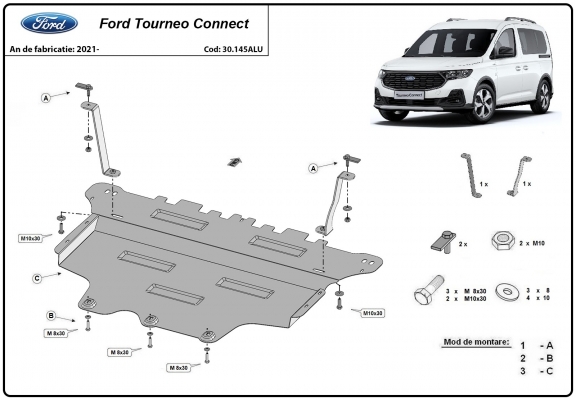 Aluminum skid plate for Ford Tourneo Connect