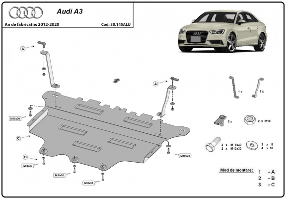 Aluminum skid plate for Audi A3