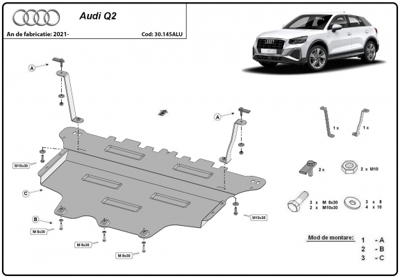 Aluminum skid plate for Audi Q2