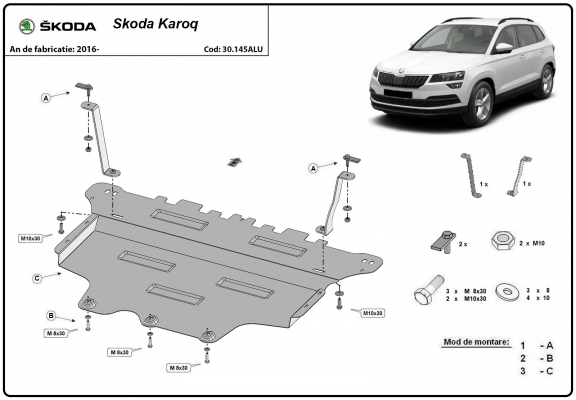 Aluminum skid plate for Skoda Karoq