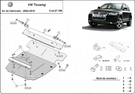 Steel skid plate for Volkswagen Touareg 7L