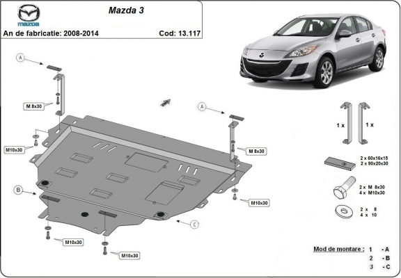 Steel skid plate for Mazda 3
