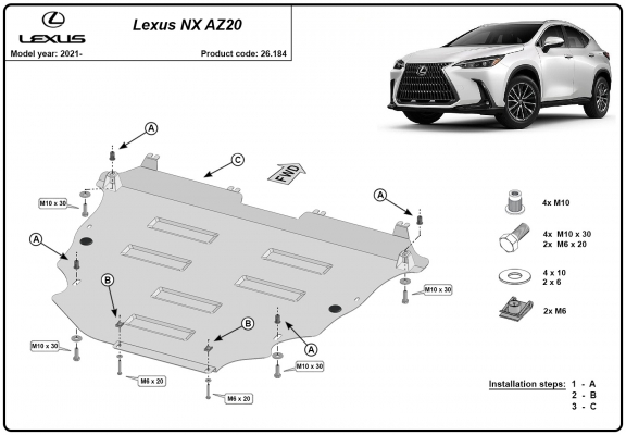 Steel skid plate for Lexus NX AZ20