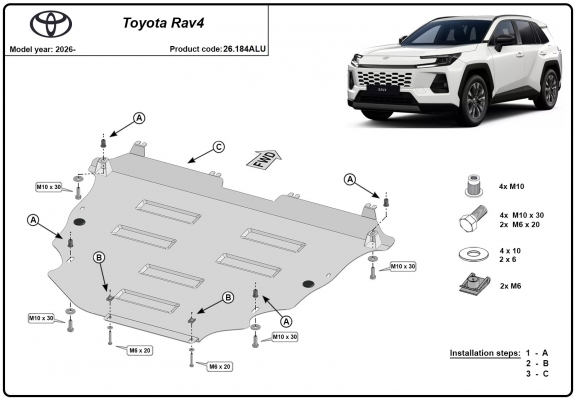 Aluminum skid plate for Toyota RAV4
