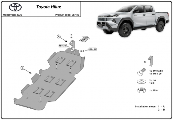 Steel fuel tank skid plate  for Toyota Hilux