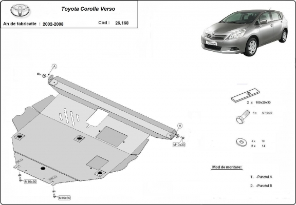 Steel skid plate for Toyota Corolla Verso