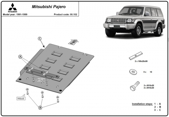 Steel gearbox skid plate for Mitsubishi Pajero 2